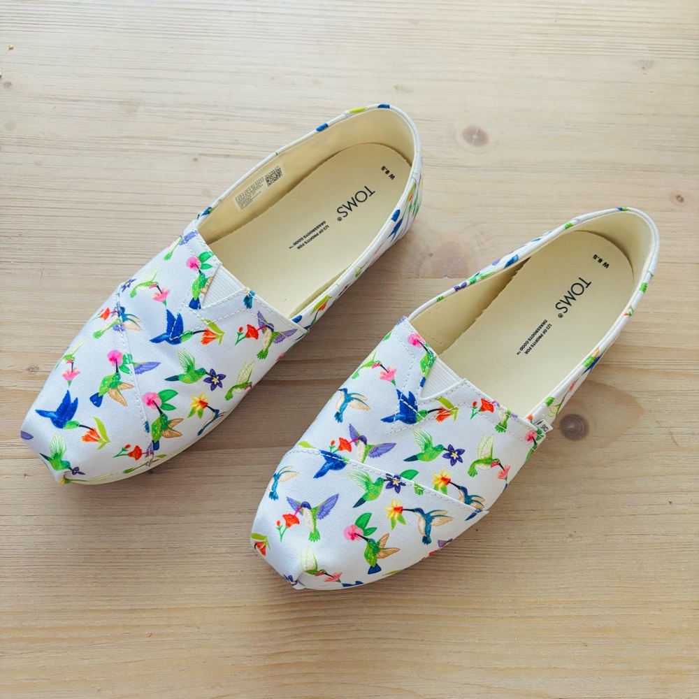 Toms Women’s Alpargata Hummingbirds Print cloud grey slip on shoes flats 8.5